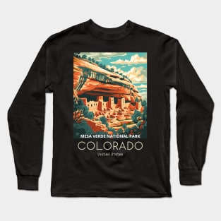 A Vintage Travel Illustration of Mesa Verde National Park - Colorado - US Long Sleeve T-Shirt